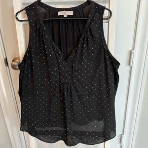Loft Plus Brand Women’s Size 18 Black Sleeveless Blouse w/White Polka Dots